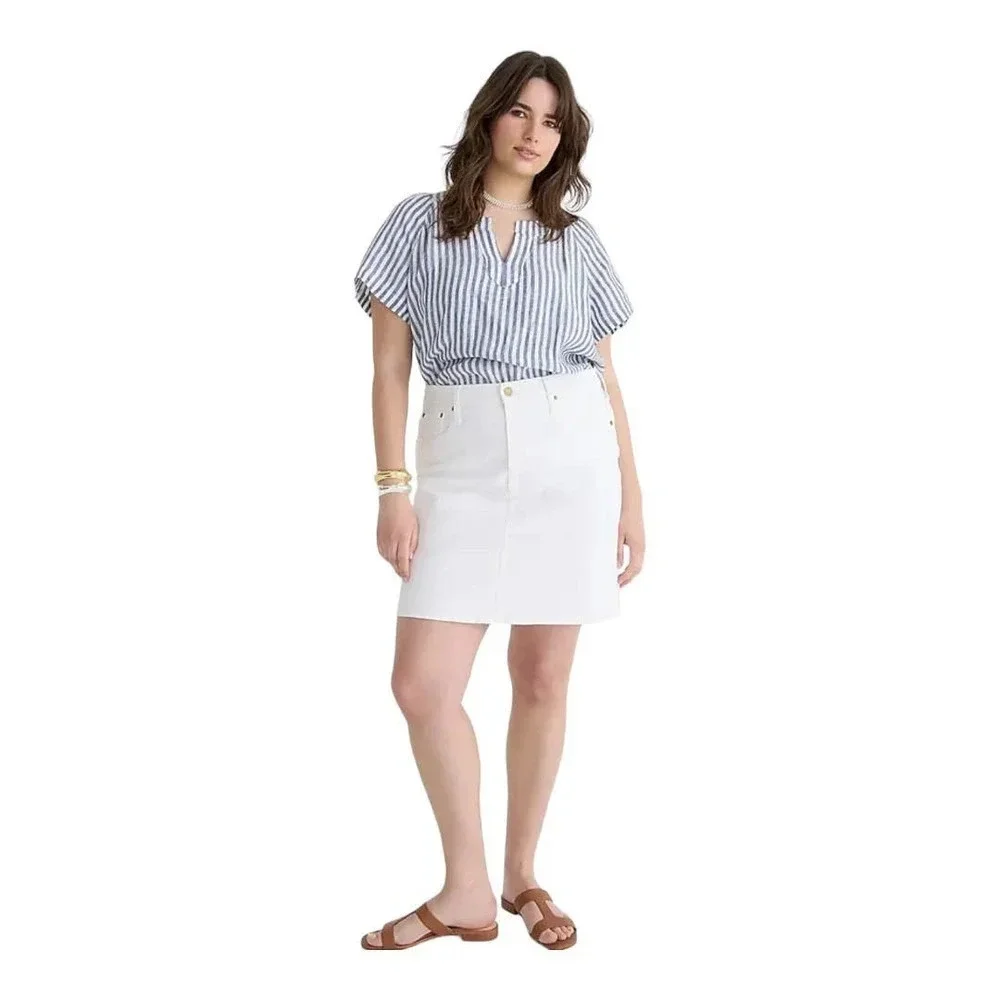 J crew Flutter-sleeve linen V-neck top in stripe